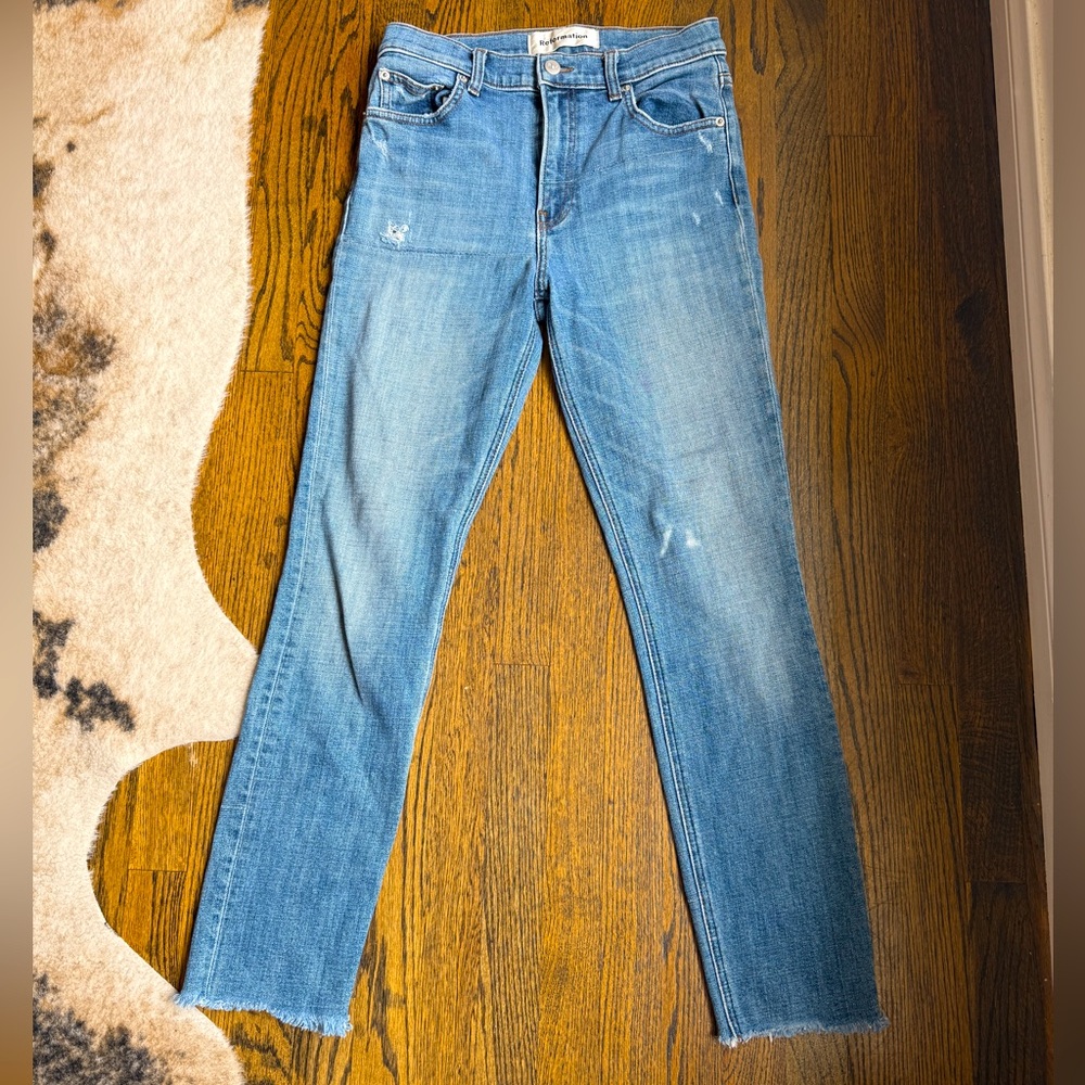 REFORMATION Julia Cigarette High waist Jeans 27 frayed hems medium wash RT$128